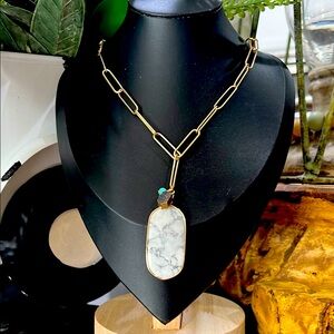Gold Chain Necklace with Marble Pendant J88